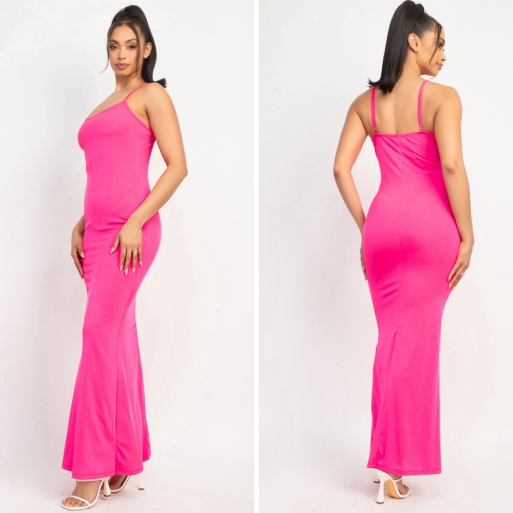 Double layer ribbed thick cami maxi dress
